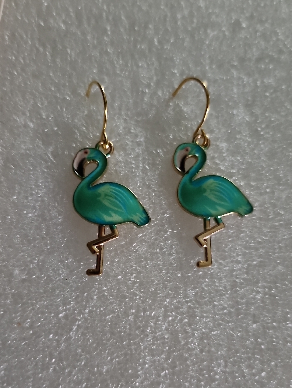 Hand Crafted Teal Flamingo Dangle Earrings with Gold Accents
